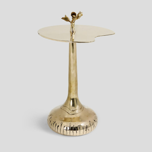Mesa auxiliar redonda de latón, mesa de centro contemporánea con detalles metálicos y base escultural, mesa de pedestal delgada estilo Martini. - Product Image 5