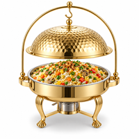 Plat de service rond de luxe en acier inoxydable avec couvercle dôme suspendu, chauffe-plats de buffet écologique et durable