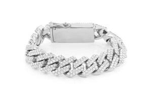 Men's Rhodium Plated 925 Silver Chain Bracelet Round Brilliant Cut Diamond Micro Pave Luxury Everyday Wear - Product Image 1