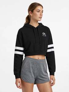 <b>GYM</b> ACTIVE Eco-Friendly Breathable Casual Style High Quality Canvas Material Women's Crop Top Hoodie <b>Sweatshirt</b> Drawstring - Product Image 1