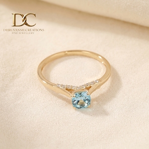 Bijoux de luxe certifiés IGI pour femmes, bague de fiançailles en or jaune massif 14 carats, diamant cultivé en laboratoire et Yag Paraiba bleu cultivé en laboratoire - Product Image 2