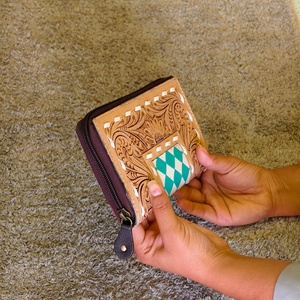 Venus Leather Were Designer Luxury Hand Tooled Carving Cowhide Wristlet Clutch <b>Wallet</b> <b>RFID</b> Protection Large Capacity - Product Image 2
