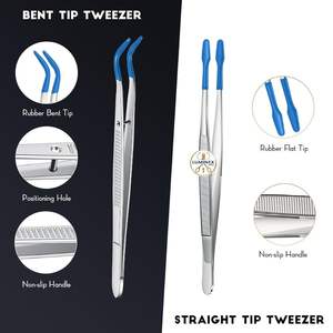 Ensemble de 2 pinces à épiler avec embouts en caoutchouc, pinces à épiler à embouts plats courbés et droits, recouvertes de PVC, pour la numismatique - Product Image 2