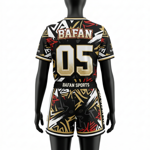 Ensemble short et maillot de football pour femmes, en polyester respirant, design à panneaux noir, or et blanc, logo d'équipe personnalisé, ensembles pour femmes - Product Image 6