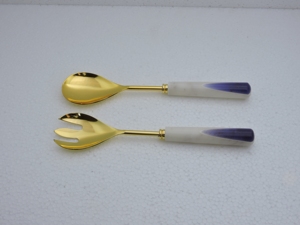 premium 304 stainless steel salad <b>server</b> resin handle spoon fork serving utensil set for <b>buffet</b> restaurant wholesale OEM - Product Image 1