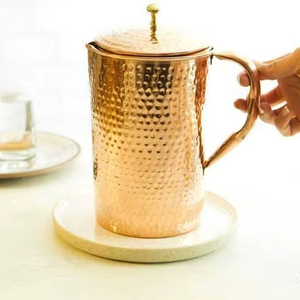Carafe en cuivre, ensemble bien-être naturel avec pichet à eau ayurvédique en verre, export en gros, fabricant Inde - Product Image 1