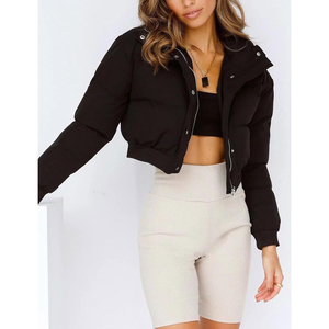 Chaqueta Corta Acolchada para Mujer, Color Sólido, Cuello Alto, Cierre de Cremallera, Manga Larga, Abrigo Cálido de Invierno, Chaqueta Acolchada al por Mayor - Product Image 5