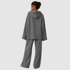 Conjunto Deportivo de Sudadera Oversize Gris y Pantalones Anchos para Mujer, Estilo Casual, Holgado, Manga Larga, Color Sólido, para Otoño - Product Image 4