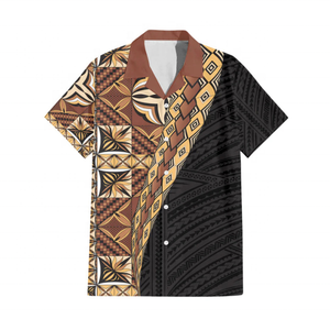 Chemise Hawaïenne Personnalisée à Motif Samoa Siapo Tatau, Chemise Aloha Tribale Polynésienne Rétro, Fournisseur en Gros - Product Image 1
