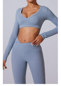 Vêtements de fitness pour femmes, hauts de yoga sans couture, couleurs unies, manches longues, crop tops de sport, ensembles de yoga respirants et à séchage rapide - Product Image 3