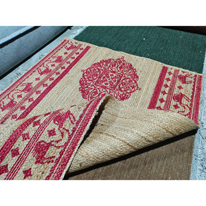 Alfombra de Yute Estampada a Mano, Alfombra Floral Tradicional Ecológica y Natural para Sala de Estar y Dormitorio - Product Image 6