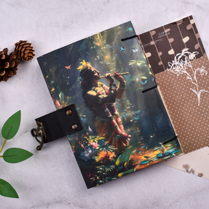 Krishna Flute Forest Theme A5 Lock <b>Diary</b> Handmade Vintage <b>Notebook</b> 100 Pages Spiritual Journal Devotional Artistic Nature Design - Product Image 1