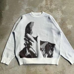 Suéter de punto tie-dye vintage de calidad premium con gráfico abstracto humano, jersey holgado cálido para invierno, estilo streetwear, venta al por mayor - Product Image 2