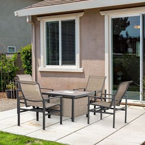 Set da Pranzo da Giardino in 5 Pezzi, Tavolo Quadrato in Acciaio per Esterni con Secchiello per Ghiaccio Integrato e 4 Sedie a Dondolo - Product Image 2