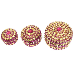 <b>Beaded</b> Metal Trinket Box Set of 3pcs Handmade Jewelry Organizer Souvenir Gift for Wedding Guests Lac Glitter <b>Beaded</b> Pill Box - Product Image 2