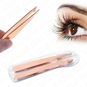 2PCS Rose Gold Eyebrow Tweezers Set Slant Pointed <b>Square</b> Tip Custom Color OEM Beauty <b>Tools</b> with Pouch - Product Image 6