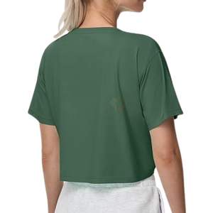 Haut de sport court pour femme vert forêt, coupe ajustée, respirant, très élastique, col rond, idéal pour le yoga et l'entraînement en salle de sport - Product Image 2