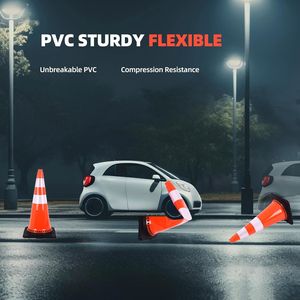 Lot de 12 cônes de signalisation robustes avec colliers réfléchissants et base lestée, cônes de sécurité en PVC pour parking - Product Image 5