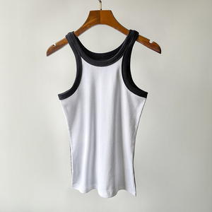 Organic Cotton Women Ribbed Tank Top Contrast Band Slim Fit Soft Knitted Workout <b>Singlet</b> Custom Logo OEM Bulk - Product Image 1