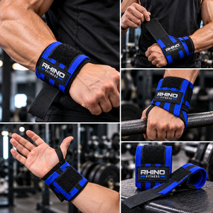 สายรัดข้อมือผ้าฝ้าย RHINO FITNESS สำหรับมือซ้าย สีน้ำเงิน-ดำ แบบตีนตุ๊กแก สำหรับยกน้ำหนัก - Product Image 3