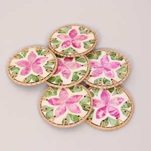 Mother of pearl rattan coasters stylish cup coaster drink mat set handcrafted beverage <b>trivets</b> - Product Image 1