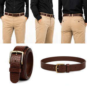 Cinturón de Cuero con Textura de Cocodrilo para Hombre con Hebilla de Latón Antiguo, Cinturón Duradero y Moderno para Uso Diario - Product Image 4