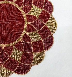 Leaf Shaped Embroidery Seed Beadwork Table Mat For Festive Home Wedding Dining Coffee <b>Placemat</b> Stylish Luxe HomeDecor Accessory - Product Image 4