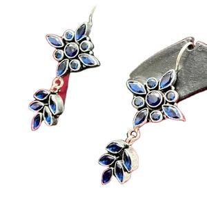 Wholesale Oxidized <b>Silver</b>-Plated Blue Stone Drop <b>Earrings</b> Bulk Supplier Manufacturer for Women-Anniversary Gift Fast Shipping - Product Image 1