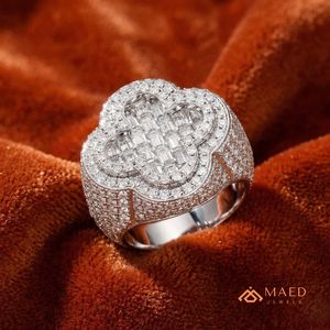Anillo de Plata de Ley 925 con Moissanita y Trébol, Banda de Halo Baguette Pavé, Joyería Hip Hop para Hombre, Miami Chicago USA, Regalo - Product Image 5