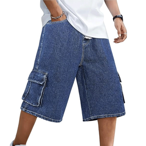 Shorts de Mezclilla para Hombre, Estilo Vintage, Azules, Sueltos, Lavado Claro, Cintura Alta, Pierna Ancha, con Bolsillo Cargo, Jeans de Alta Calidad - Product Image 4