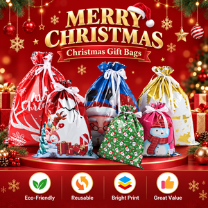 Sacs cadeaux de Noël réutilisables, sacs d'emballage pour cadeaux de fêtes, sacs à friandises du Père Noël pour la décoration de cadeaux de fête de Noël - Product Image 5