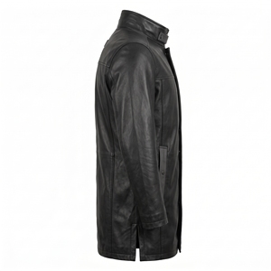 Abrigo de Cuero Genuino Negro para Hombre, Estilo Gabardina, con Cuello Alto y Cierre de Broche, Ropa Exterior de Invierno para Motociclista, Abrigo Personalizado, Proveedor de Fábrica - Product Image 3