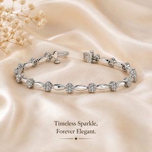 Pulsera de Diamantes Vintage en Oro Blanco de 14K |   Brazalete de Diamantes Brillantes Hecho en India de 7 Pulgadas |   Elegante Joyería para Mujer, Regalo de Compromiso - Product Image 3