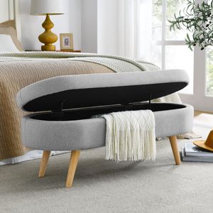Oval Ottoman <b>Storage</b> Bench with <b>Grey</b> Rubber Wood Legs 43.5\"x16\"x16\" Patio Bench - Product Image 5