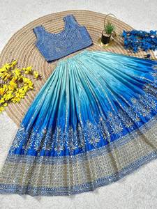 Nuevo Conjunto de Lehenga Choli de Seda Azul para Niñas, con Lentejuelas Bordadas, Estilo Bollywood, para Bodas Indias y Pakistaníes, 2026 - Product Image 4