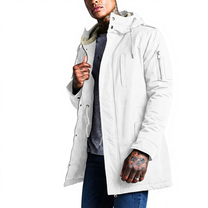 Men's <b>Long</b> Hooded Puffer Jacket Solid Color Windproof Casual Winter <b>Coat</b> with Zipper and Fleece Lining - Product Image 2