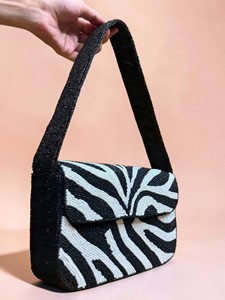 Geometric Pattern Beaded Bohemian Shoulder <b>Bag</b> Crossbody Purse Black <b>White</b> <b>Evening</b> Clutch Party Handbag - Product Image 4