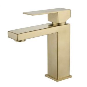 Rubinetto Monocomando in Acciaio Inox Spazzolato Oro per Lavabo, Rubinetto Monoforo per Bagno, Non Spedibile nei Fine Settimana - Product Image 1