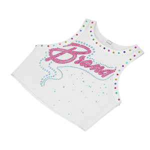 Women Ribbed Crop Tank <b>Top</b> Sleeveless Slim Fit Casual Vest With <b>Rhinestone</b> Design OEM Supplier - Product Image 3
