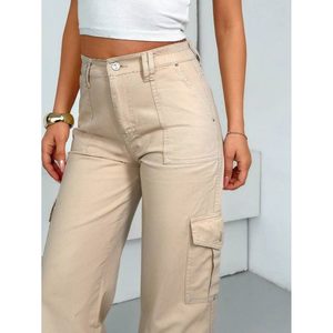 Jean cargo vintage rétro beige multipoches pour femme, 100 % coton, écologique, respirant, pantalon tendance, taille 26-40 - Product Image 5