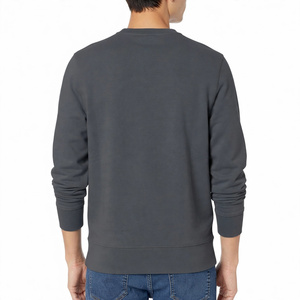 Plain Dark <b>Grey</b> Crew Neck Fleece Pullover Long Sleeve Casual <b>Sweatshirt</b> For <b>Men</b> Everyday Wear - Product Image 2