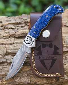 High Quality Copper Damascus Steel Hunting Pocket Knife Honeycomb Steel Bolster Handle Outdoor Camping Portable Folding Knives - Product Image 2