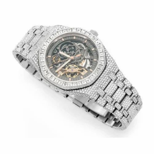 Montre Moissanite à chiffres romains pour homme, aspect diamant glacé, quartz, acier inoxydable, luxe, tendance, hip-hop, personnalisée, 40 mm - Product Image 2