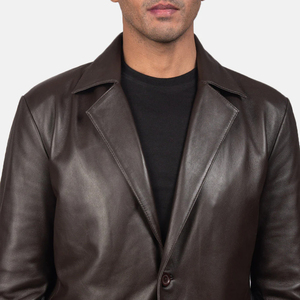 FASPAR SPORTS Men <b>Leather</b> <b>Blazer</b> <b>Jacket</b> Notched Collar Single Button Regular Fit Breathable 180g Woven Fabric Needle Detection - Product Image 5
