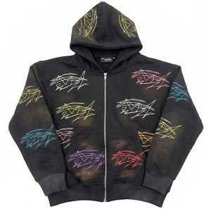 Conjunto de Sudadera con Capucha y Pantalones Cortos para Hombre, Diseño Estampado Negro, Ropa Deportiva Personalizada, Estilo Urbano, Informal, Transpirable, Venta al Por Mayor OEM - Product Image 2