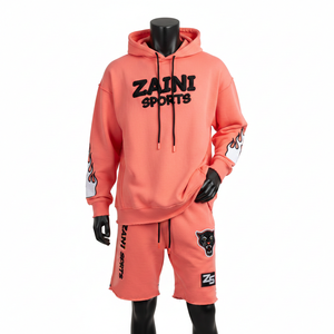 Conjunto de Sudadera con Capucha y Pantalones Cortos de Felpa Coral para Hombre, Mezcla de Algodón Premium, Estampado de Llamas, Logotipo Personalizado, Ropa Urbana - Product Image 6