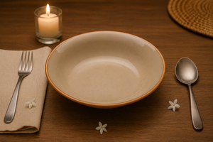 Premium Beige <b>Ceramic</b> Pasta <b>Plate</b> Deep Stoneware Serving Bowl Modern Dinnerware for Pasta, Salad, Soup Best Quality - Product Image 2
