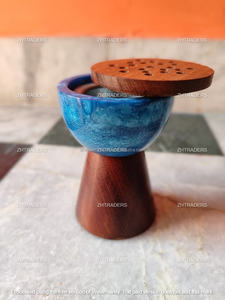 Brûleur à encens Bukhoor en résine époxy artisanale de luxe et en bois d'acacia massif, support pour Oud, décoration d'intérieur arabe, Ramadan - Product Image 3
