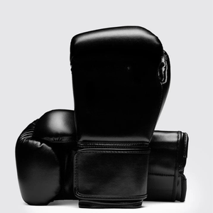 Gants de boxe en cuir noir, fermeture à lacets sur le poignet, pour adultes, équipement de boxe - Product Image 1