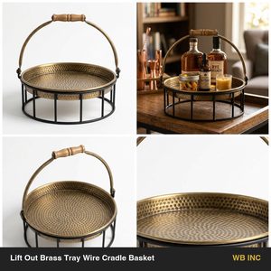 Handmade 28 cm Brass & Black Metal Wire <b>Basket</b> Two-in-One Lift <b>Tray</b> Cradle for Home Decor Hotels Weddings for Food Storage - Product Image 6